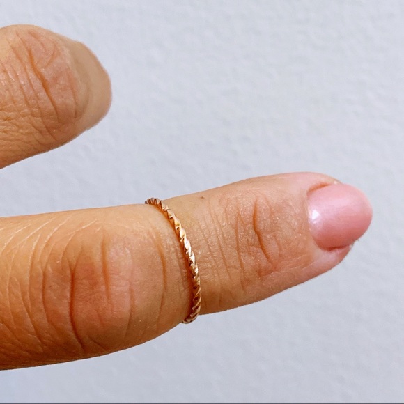 Rose Gold Twist Band Dainty Thin Rings Trio Set - Picture 5 of 7
